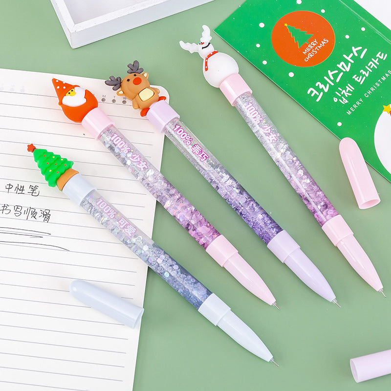 Wholesale Christmas Cartoon Glitter Powder Quicksand Plastic Rollerball Pen
