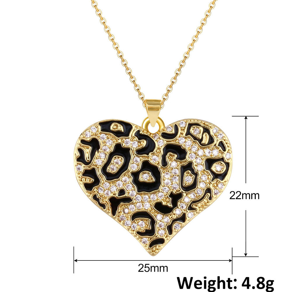 Wholesale Leopard Print Heart Pendant Necklace Gold Plated Copper Chic Jewelry Accessory For Gift And Boutique Resale