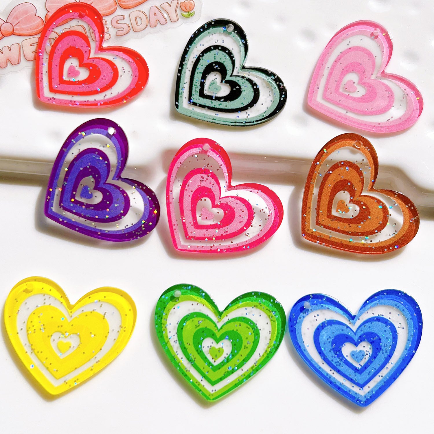 Wholesale 5pcs Acrylic Heart Accessories FlatBack with Holes