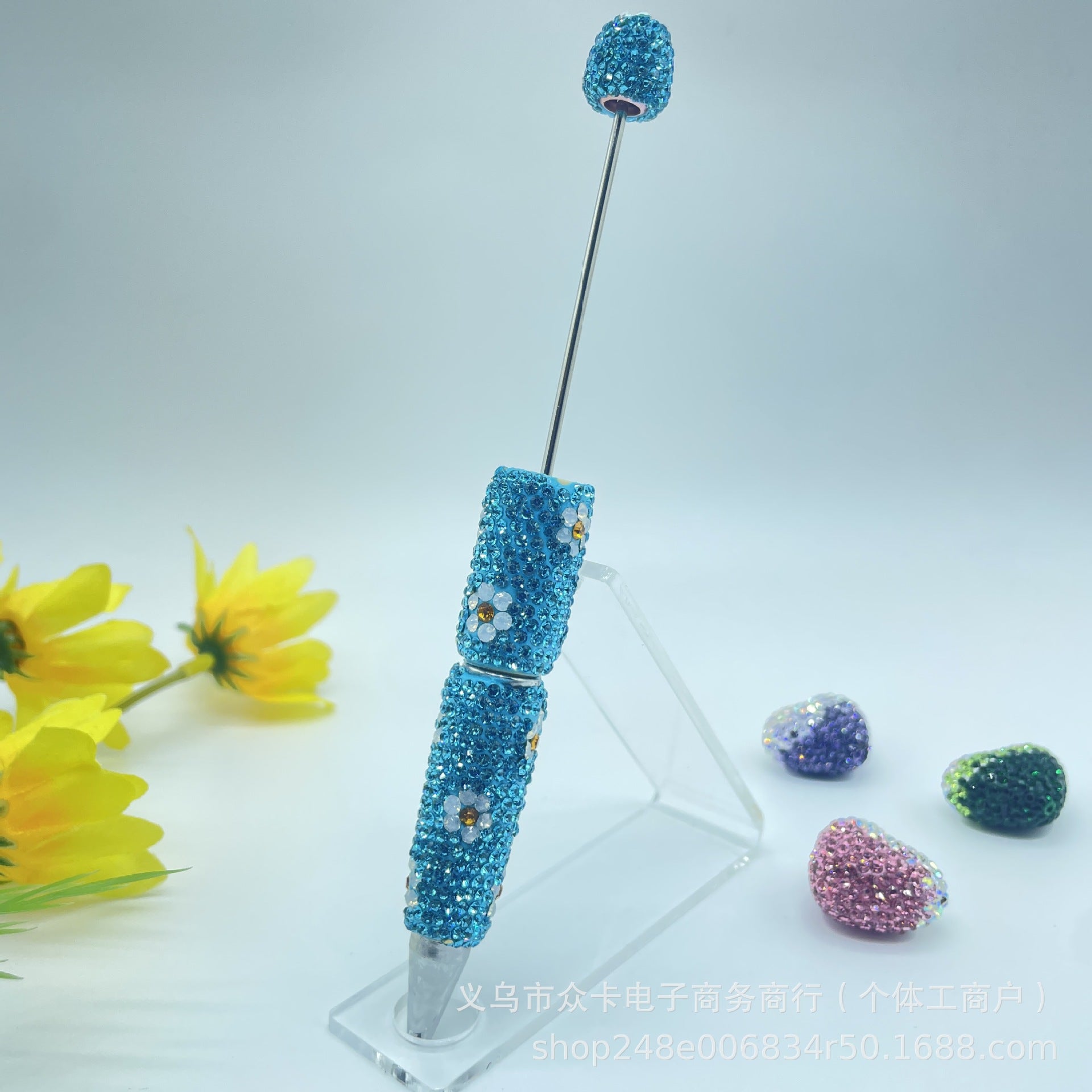 Wholesale Small  Rotating  Diamond-Encrusted  Ballpoint DIY  Fancy Beadable Pens