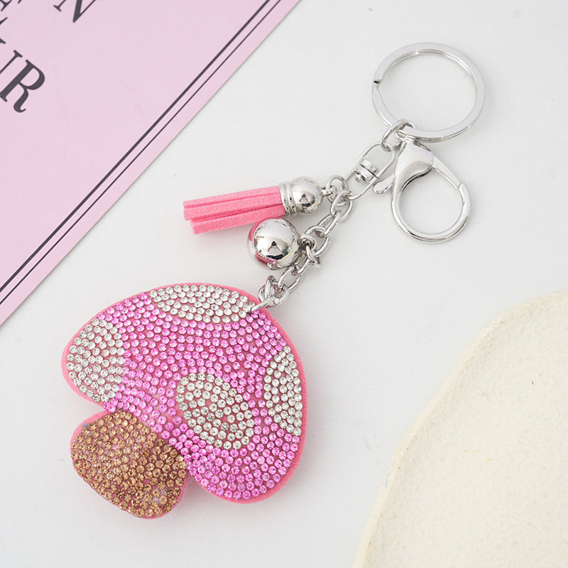 Wholesale creative mushroom rhinestone keychain fcute bag tassel pendant