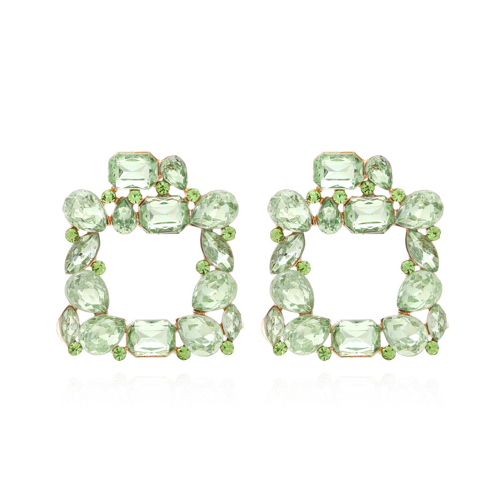 Pendientes de diamantes de aleación de aleación geométrica de diamantes cuadrados al por mayor