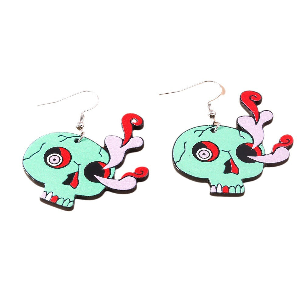 Wholesale Halloween Series Green Skull Earrings Earrings