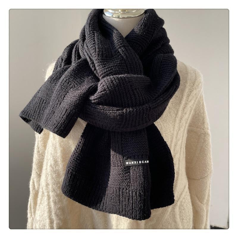 Wholesale Stripe Solid Color Label Winter Warm Knitted Arctic Velvet Scarves