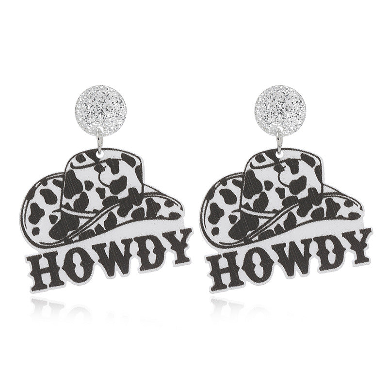 Wholesale Acrylic Cow Boots Western Cowboy Hat Earrings