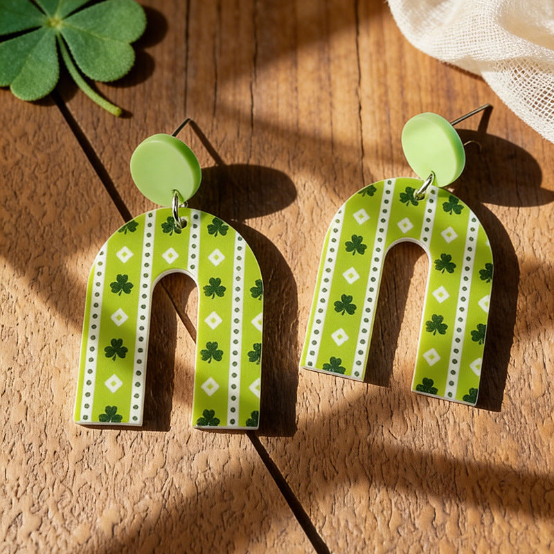 Wholesale St.  Patrick' s Day Shamrock Acrylic Earrings