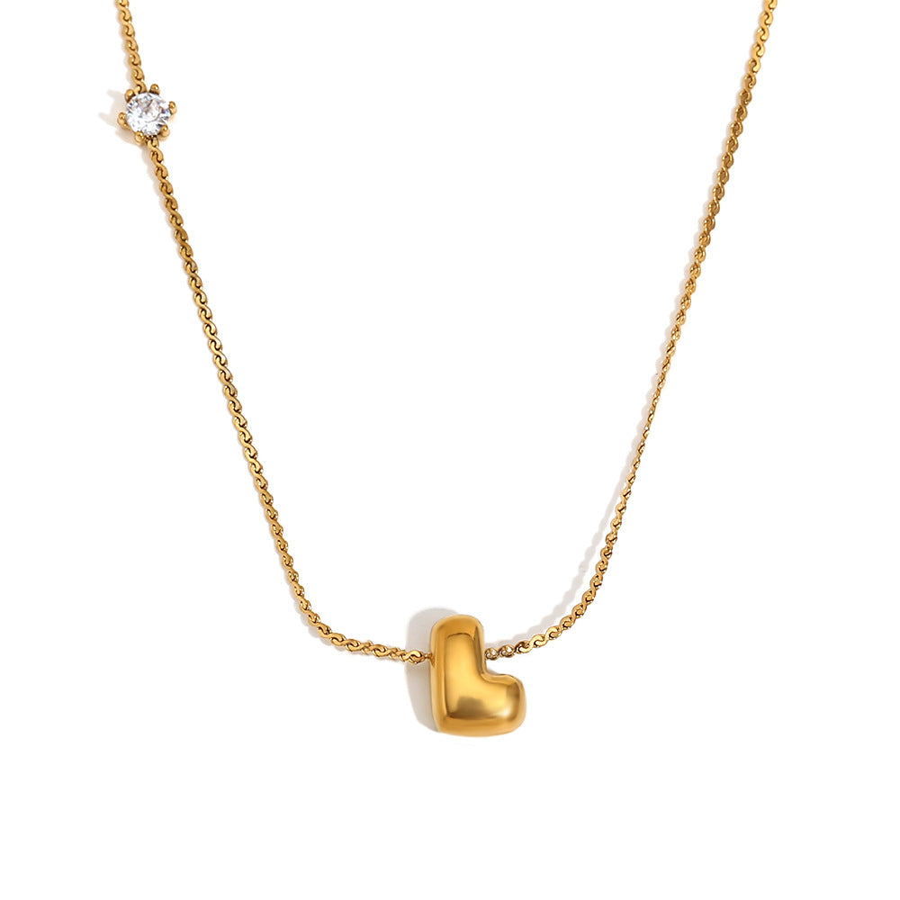 Wholesale stainless steel 18K gold plated letter single-sided zircon S chain necklace