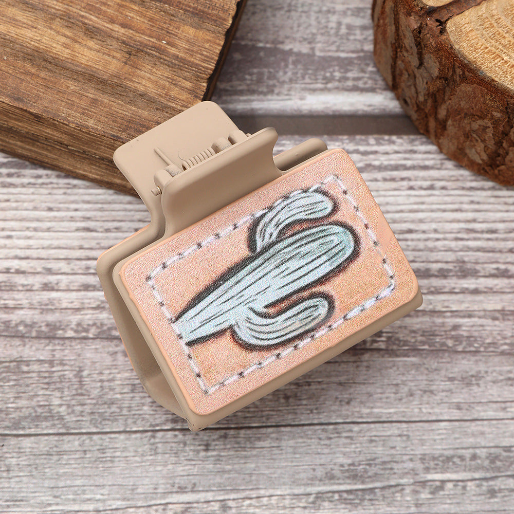 Wholesale Western Style Cactus Butterfly Flower Leather Hairpin Women Shark Clip