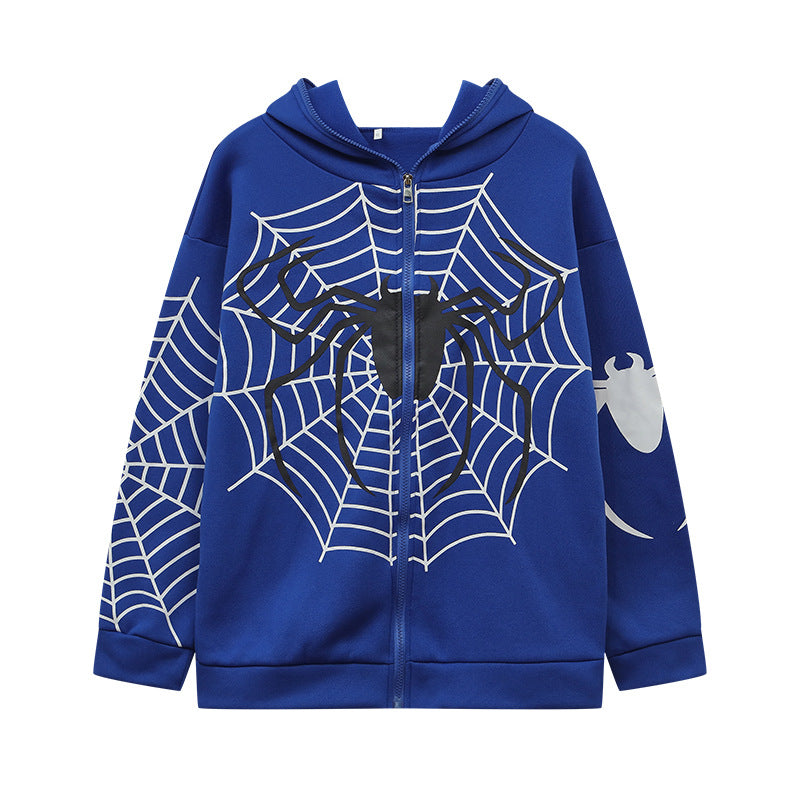 Wholesale Polyester Spider Web Zipper Sweater Casual Hoodie Spring and Autumn Fleece American Coat Top