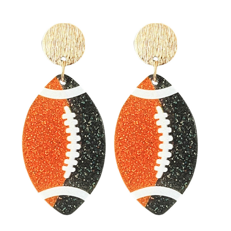 Wholesale Rugby football color-blocking shiny acrylic earrings