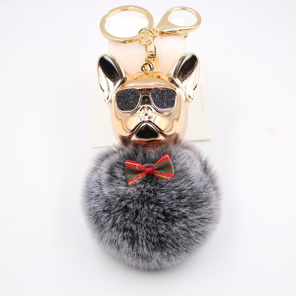 Wholesale New Creative Sunglasses French Dou Plush Ball Keychain