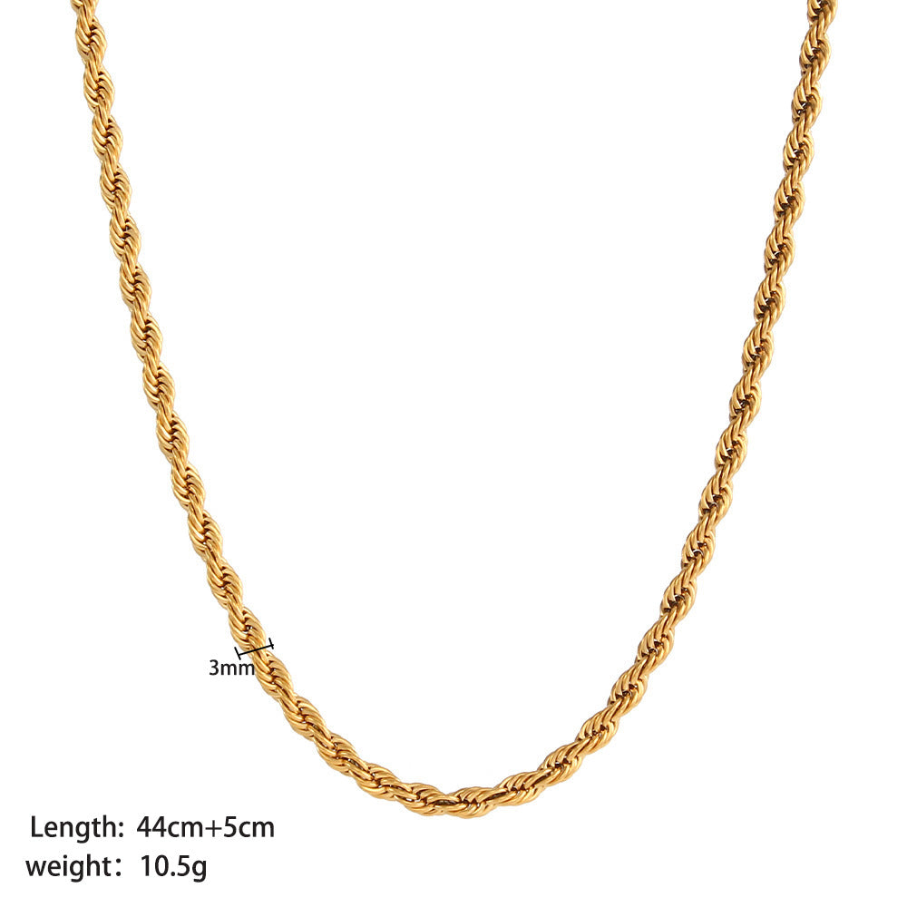 Wholesale Stainless Steel 18k Gold Hip-hop Fashion Twist Chain No Fading Titanium Steel Necklaces