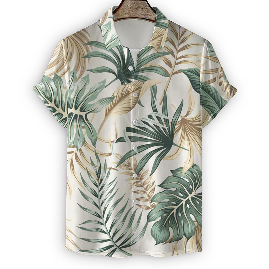 Wholesale Men's Beach Shirt 3D Digital Printing Green Plant Short Sleeve Tops