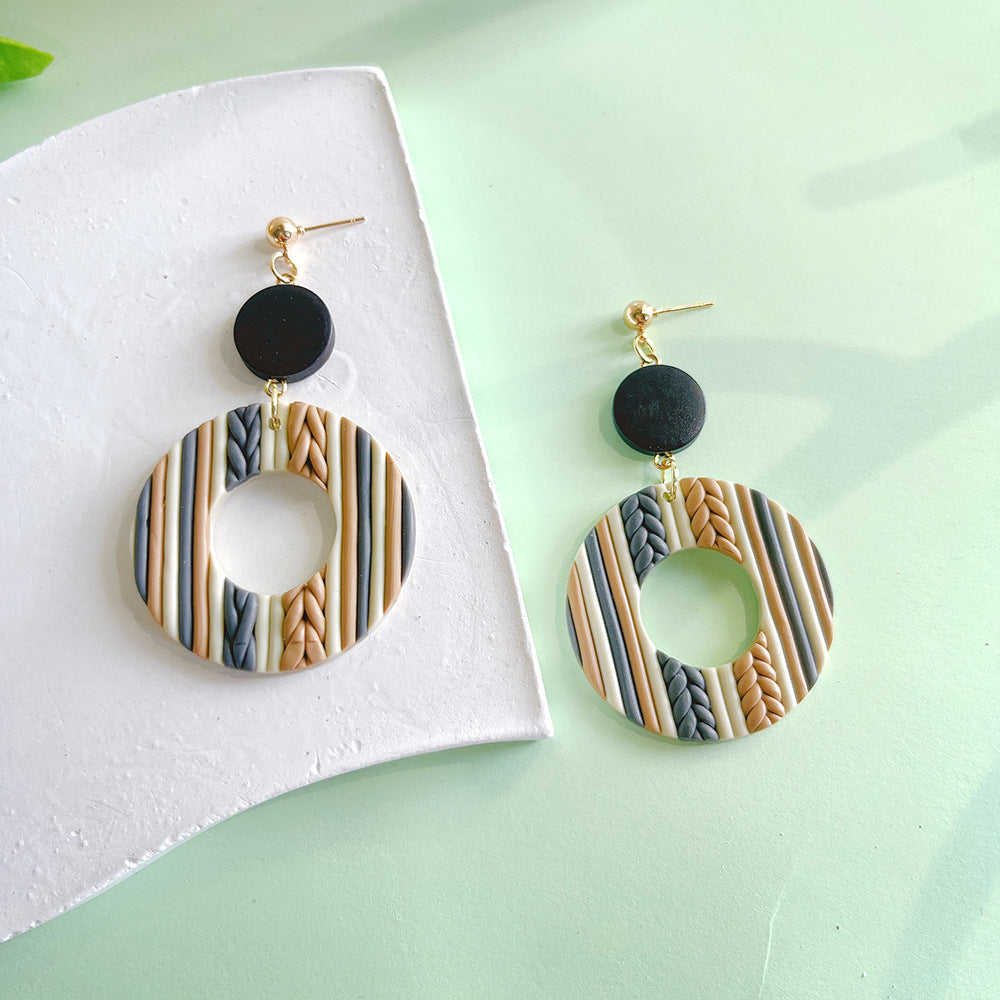 Pendientes de madera geométrica de cerámica geométrica al por mayor a mano pendientes de madera