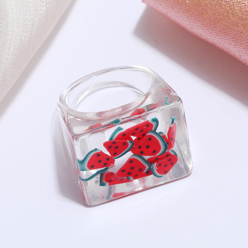 Wholesale Transparent Design Fruit Series Square Resin Ring