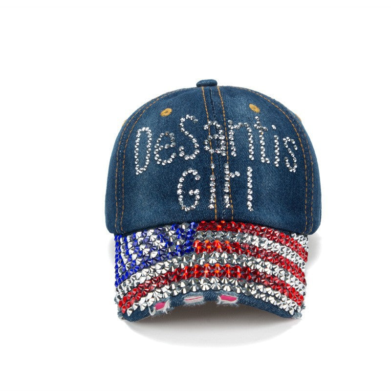 Wholesale New Baseball Cap Flag Denim Diamond-encrusted Election Event Cap Sunshade Sunscreen Cap Tide Cap