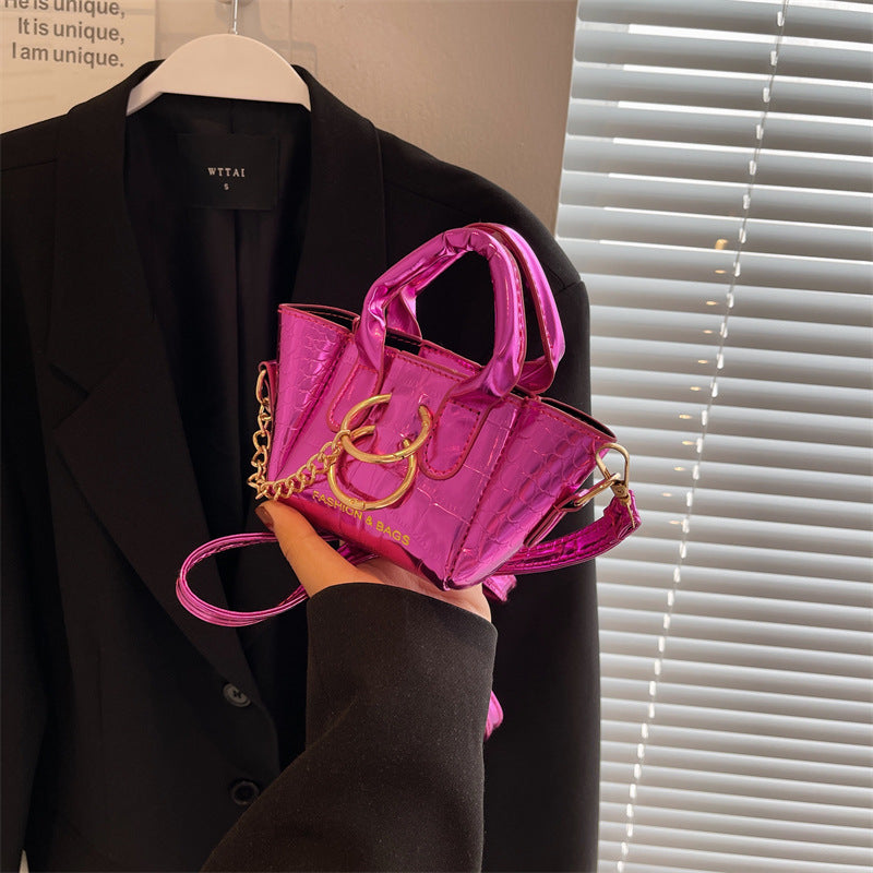 Wholesale Mini Bucket Bag Shiny Surface One Shoulder PU Handbag Diagonal Bag