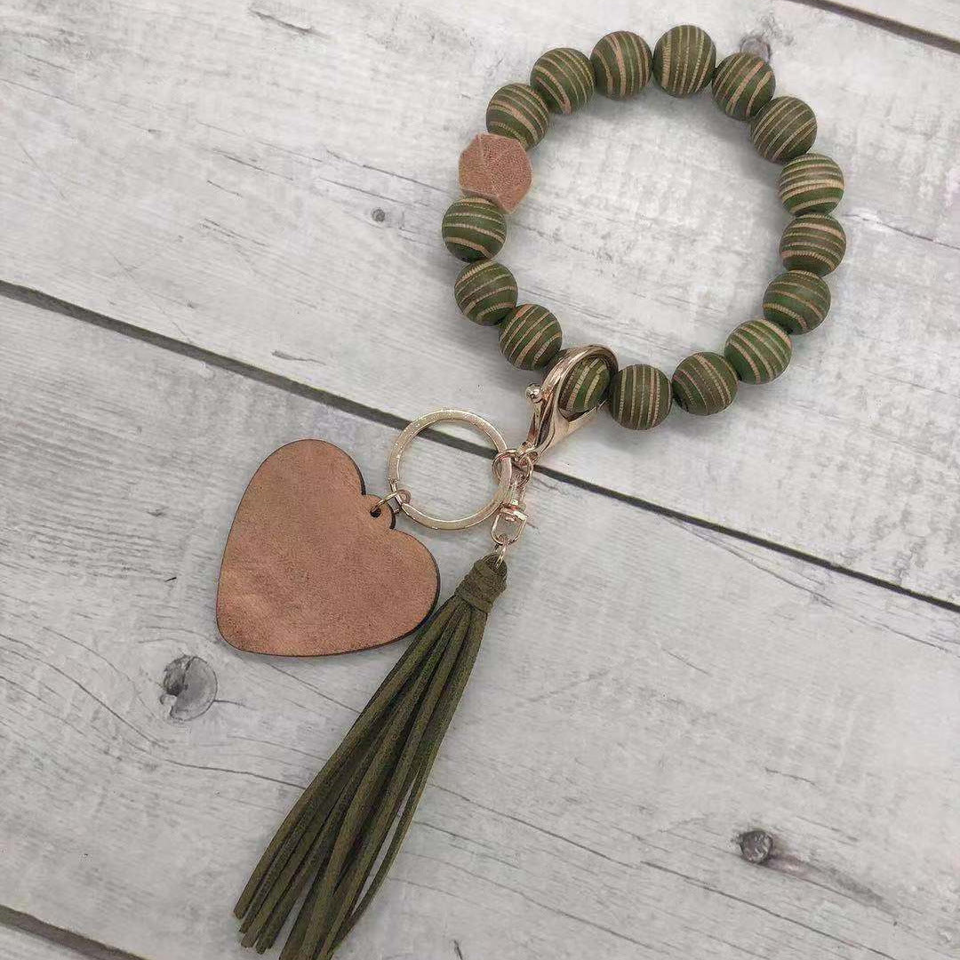 Llavero de cuentas de cuentas de madera al por mayor