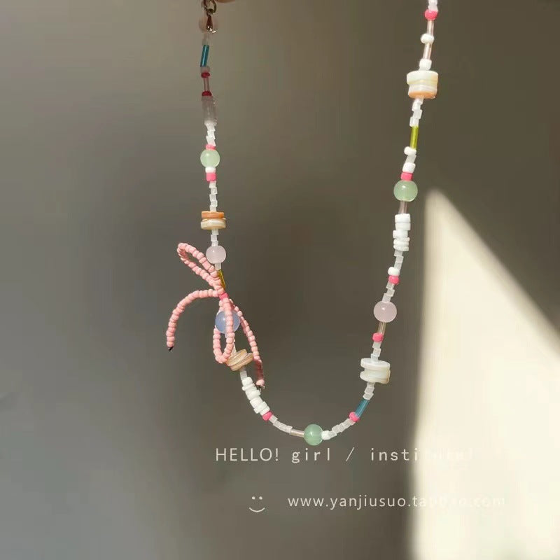 Wholesale Summer Dopamine Colorful Beaded Bow Clavicle Necklace