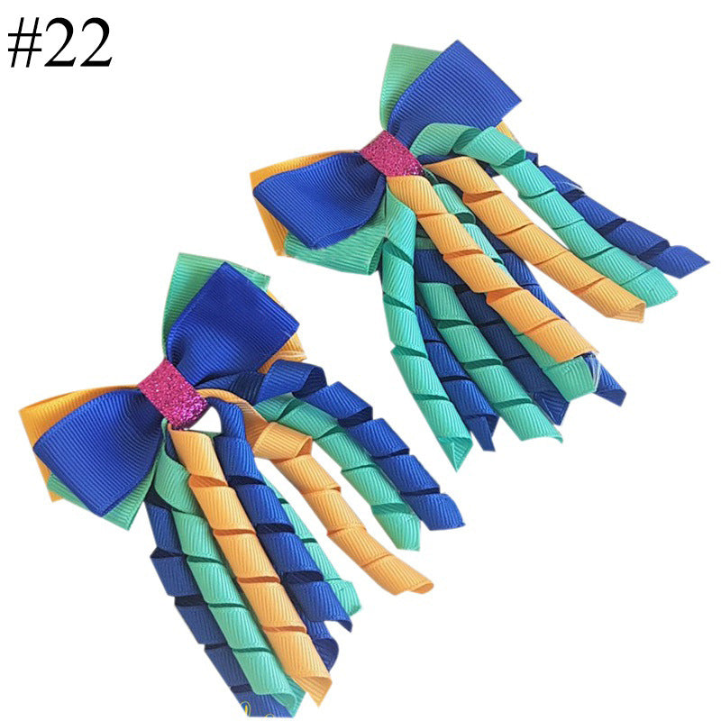 Wholesale 5pcs Bow Curl Ribbon Children's Christmas Independence Day Hair Clip