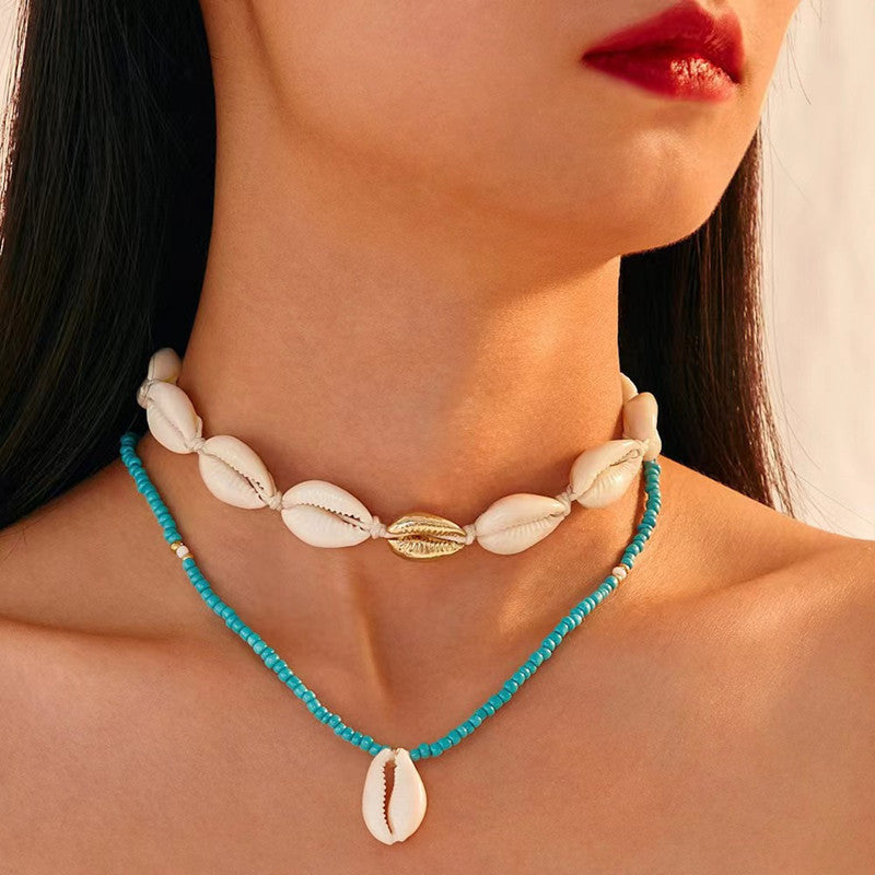 Wholesale Beach Ocean Double Layered Shell Necklace