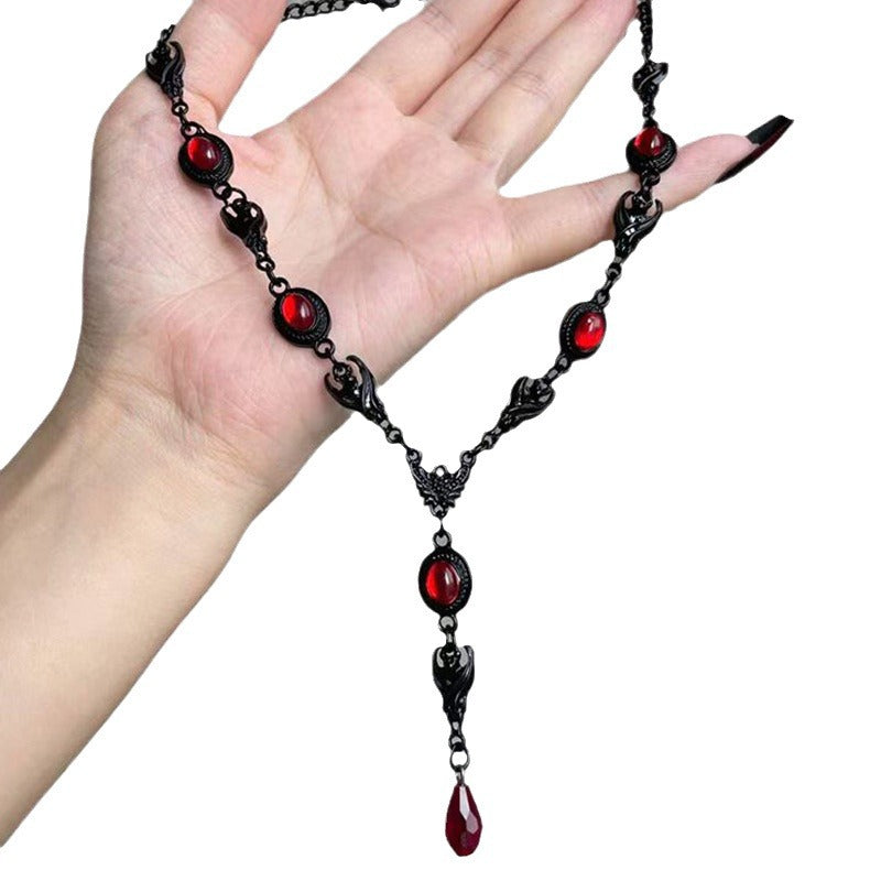 Wholesale Dark Gothic Style  Red Zircon Necklace