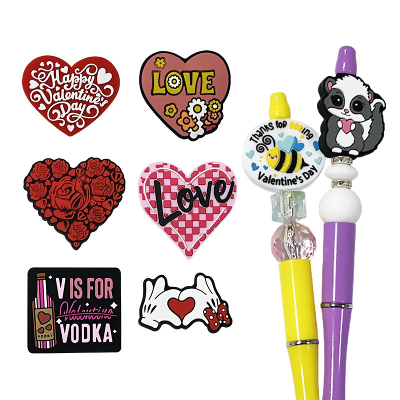 Wholesale   10 pcs/pack  Silicone Glue Beads Heart Valentine' s Day Rose Focal Beads