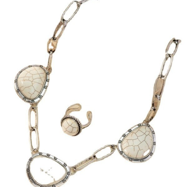 Wholesale Retro Shaped White Turquoise Necklace Ring