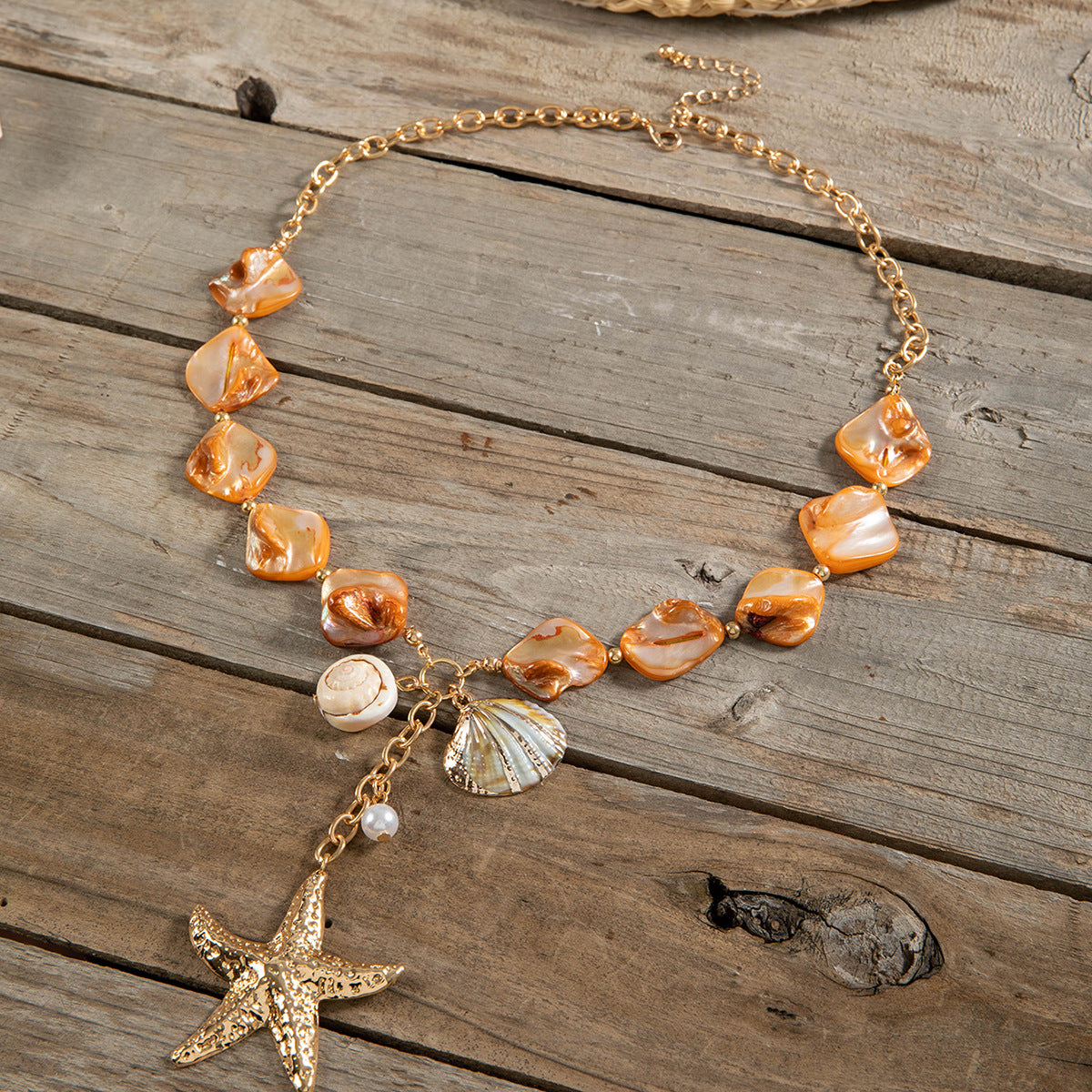 Bohemian Geometric Exaggerated Turquoise Necklace Holiday Style Personalized Starfish Shell Clavicle Chain