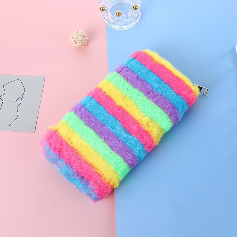 Wholesale Color Striped Plush Cute Wallet
