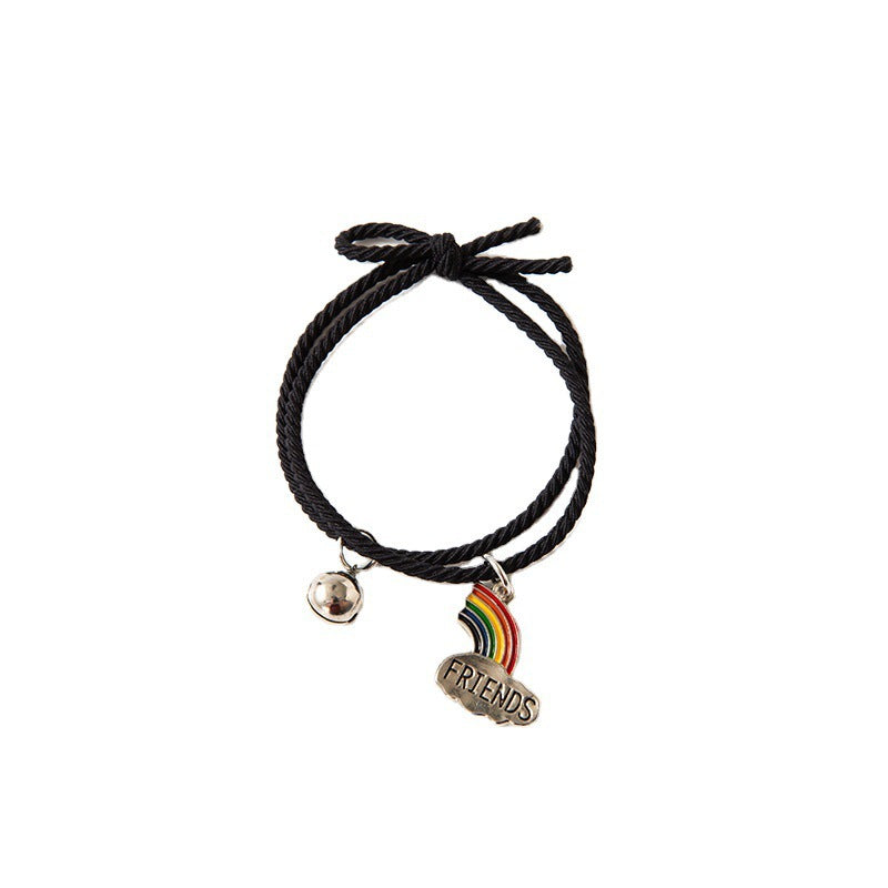 Wholesale Rainbow Bell Bracelet for Girlfriends One Pair Simple Rainbow Cloud Stitching Friendship Bracelet