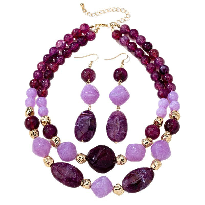 Wholesale Chic Purple Acrylic Bead Necklace Geometric Electroplated Alloy Pendant Women S Everyday Jewelry Accessory