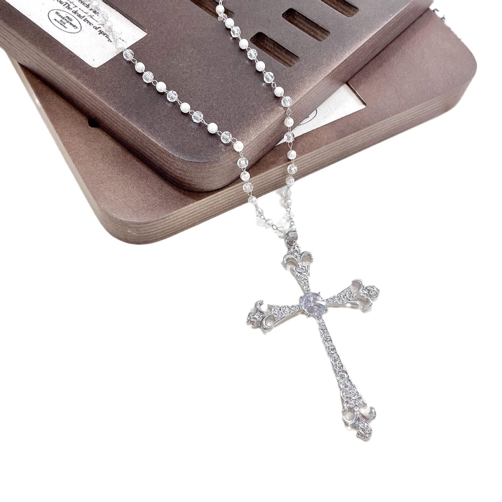 Wholesale Retro Punk Subculture Y2K White Crystal Cross Zircon Retro Gothic Star Mans Necklace