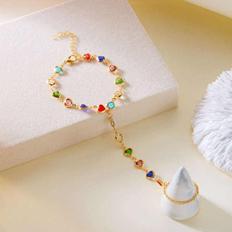 Wholesale heart adjustable connected finger bracelet