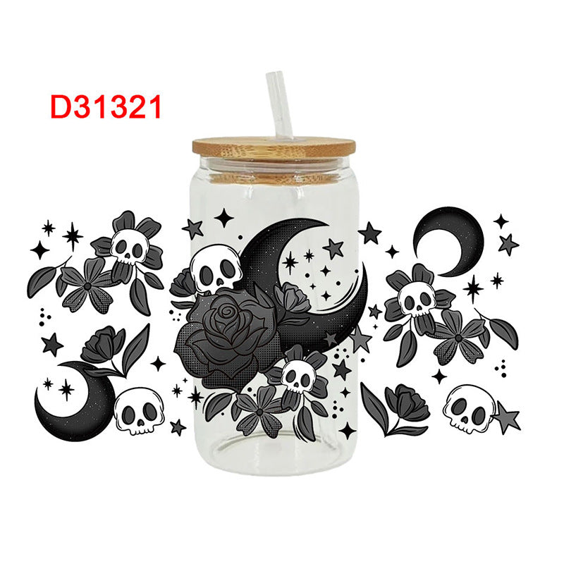 Wholesale Black and white cartoon ghost  16oz Cup UV DTF Wraps
