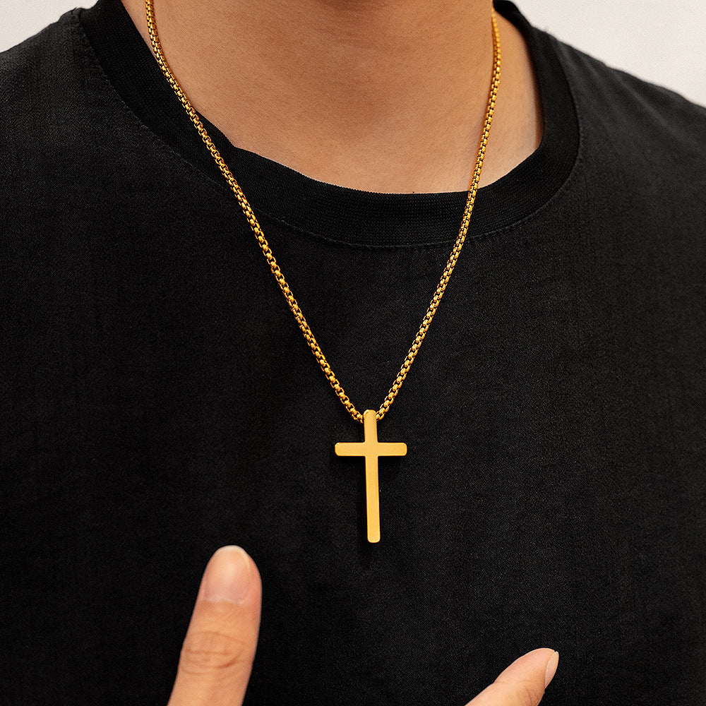 Wholesale opk jewelry glossy stainless steel cross accessories hip hop men's necklace