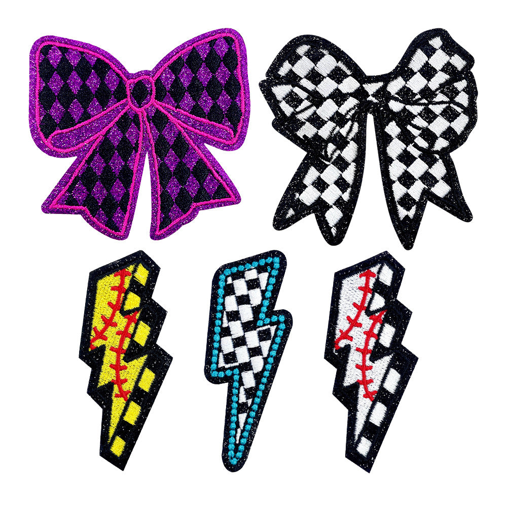 Wholesale Stylish Polyester Iron On Embroidered Patch Bow Plaid Design DIY Clothing Accessory For Resale