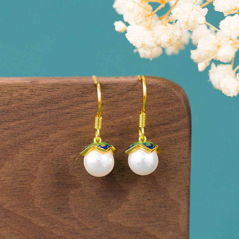 Wholesale Wholesale simple fashion freshwater pearl enamel cloisonne women's gold-plated ear hooks