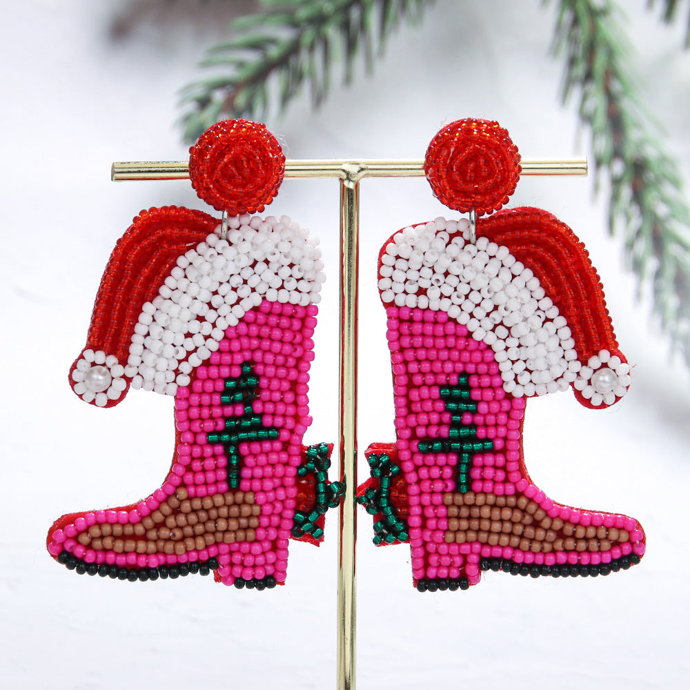 Wholesale Christmas Tree Style Exaggerated Pure Handmade Beaded Rice Bead Earrings