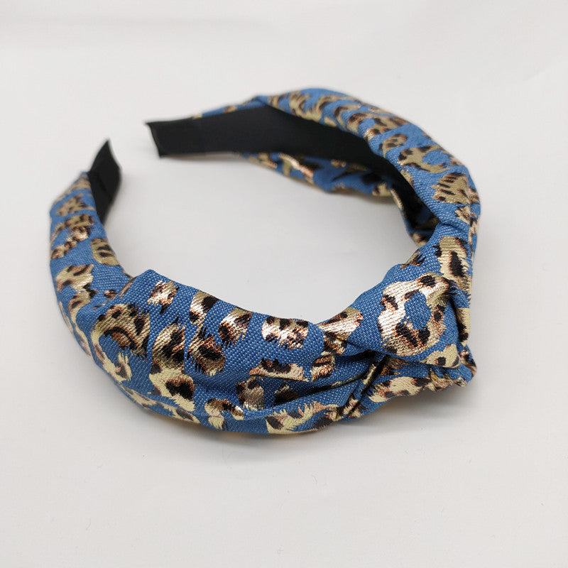 Wholesale Wide-brimmed Denim Retro Leopard Print Headband