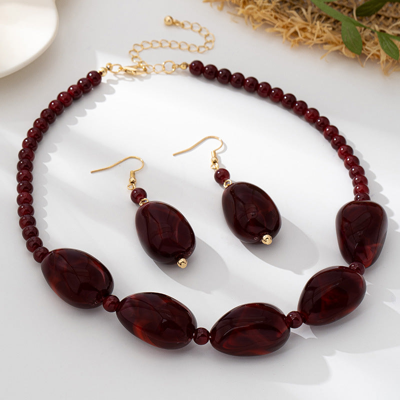 Wholesale Acrylic Alloy Retro Geometric Necklace Earrings Set For Women Party Wear Gift