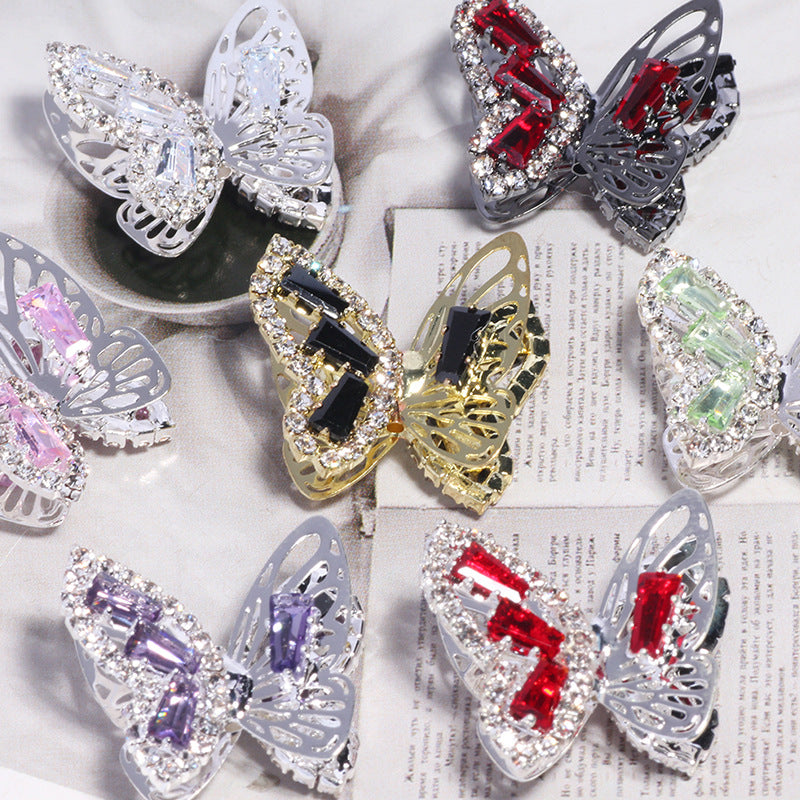 Wholesale 5pcs/pack Heavy alloy hollow butterfly rhinestone beads straight hole  DIY beads