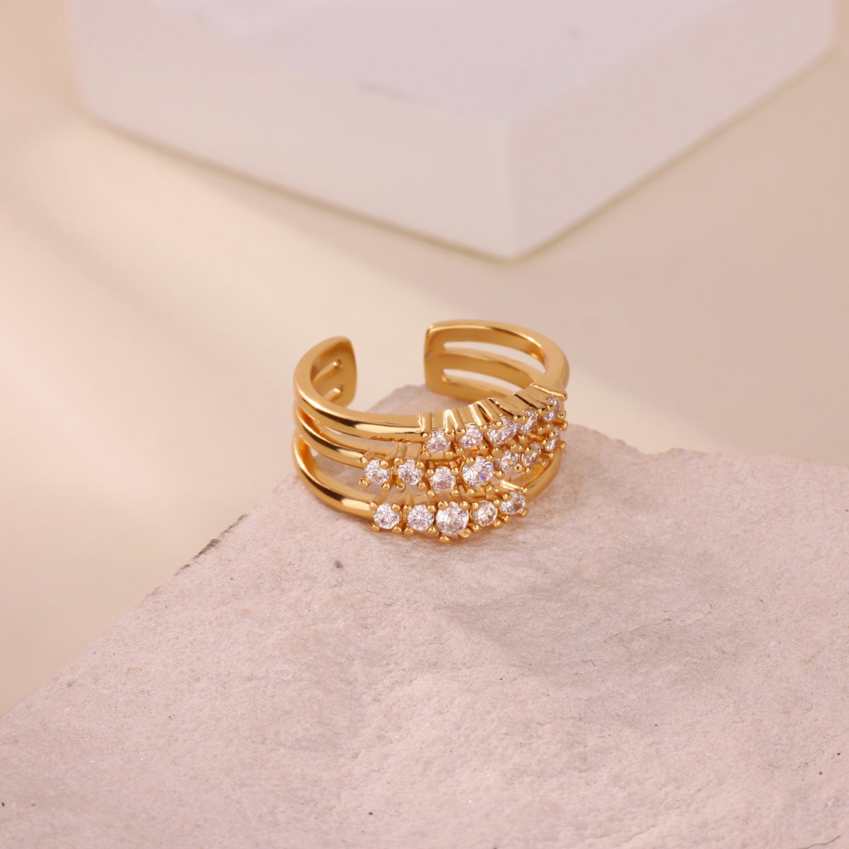 Wholesale gold-plated open ring double-layer ring luxury index finger ring