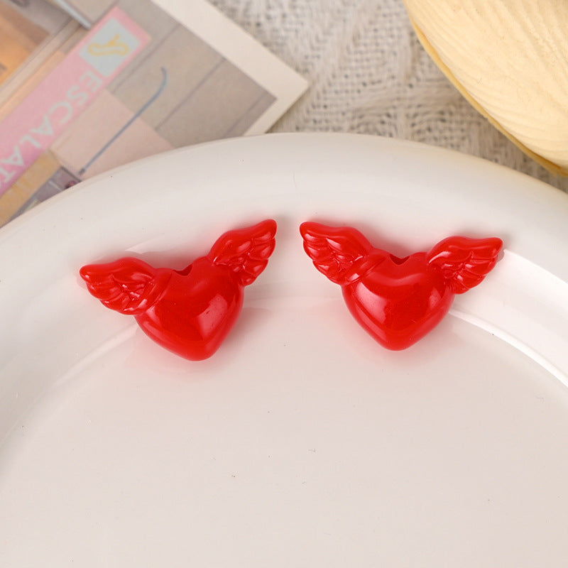 Wholesale 10 pcs Acrylic Heart Wings Necklace Pendant with Hole Beads