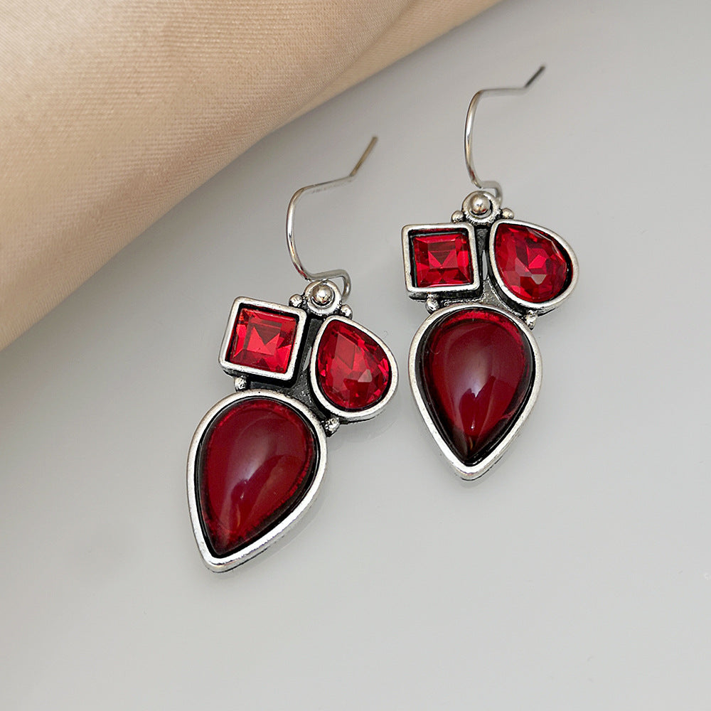 Wholesale wine red candy crystal gemstone alloy Earrings