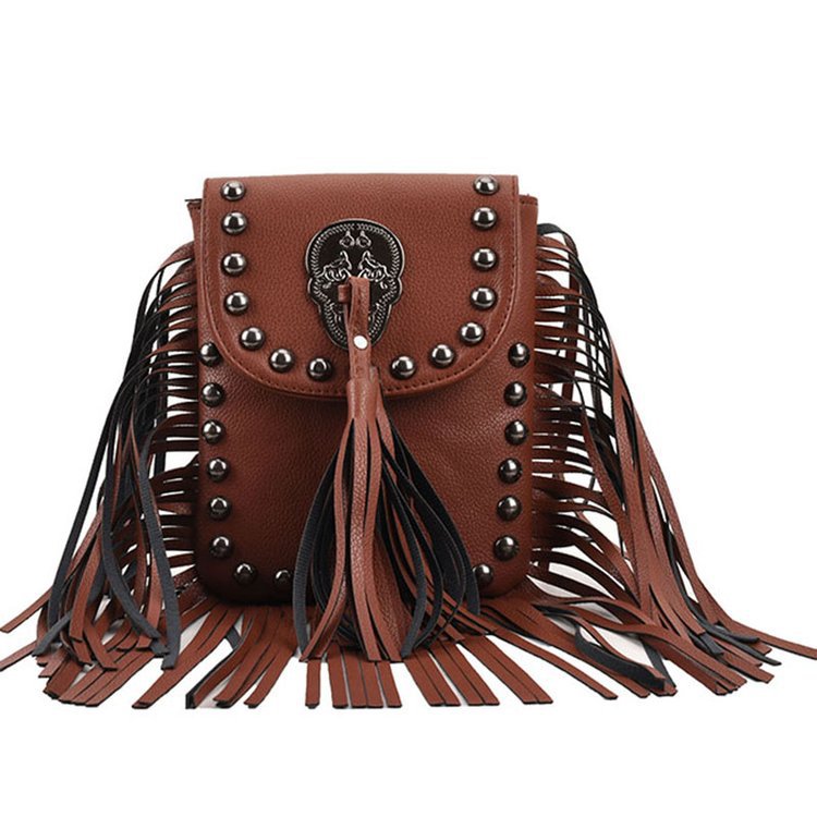 Wholesale PU Ethnic Style Tassel Rivets Small Square Bag