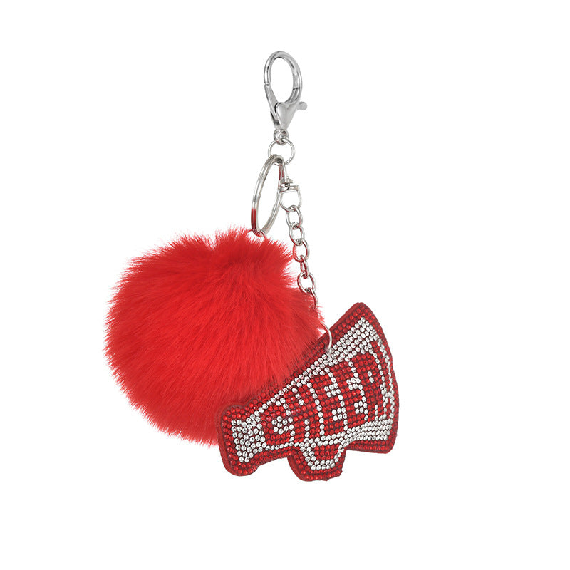 Wholesale Rhinestone-embellished Letter  PatternPom Pom  Keychain