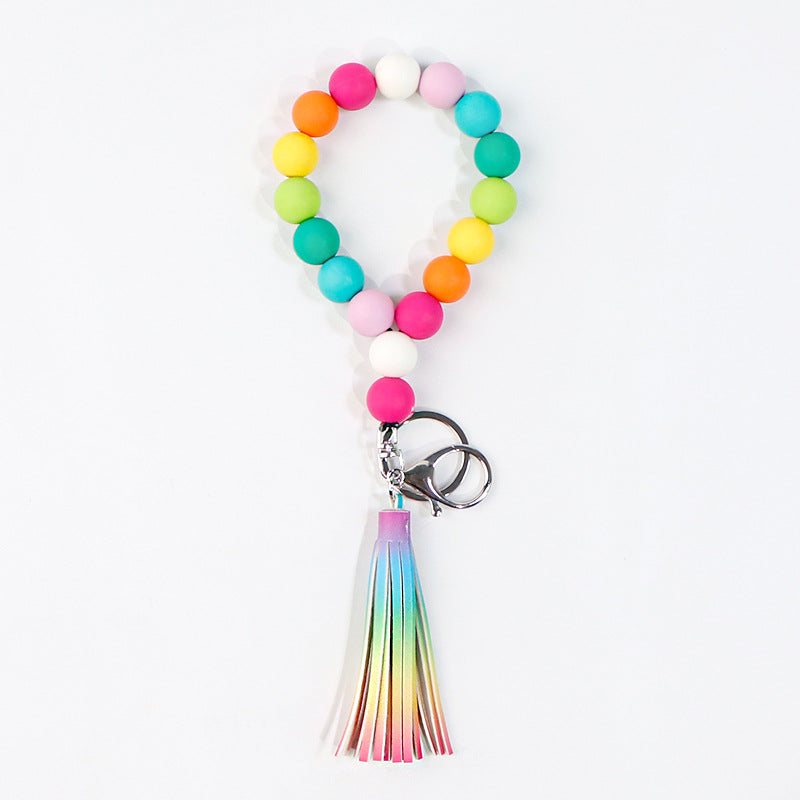 Wholesale 10PCS Silicone Bead Tassel Beaded Bracelet Keychain