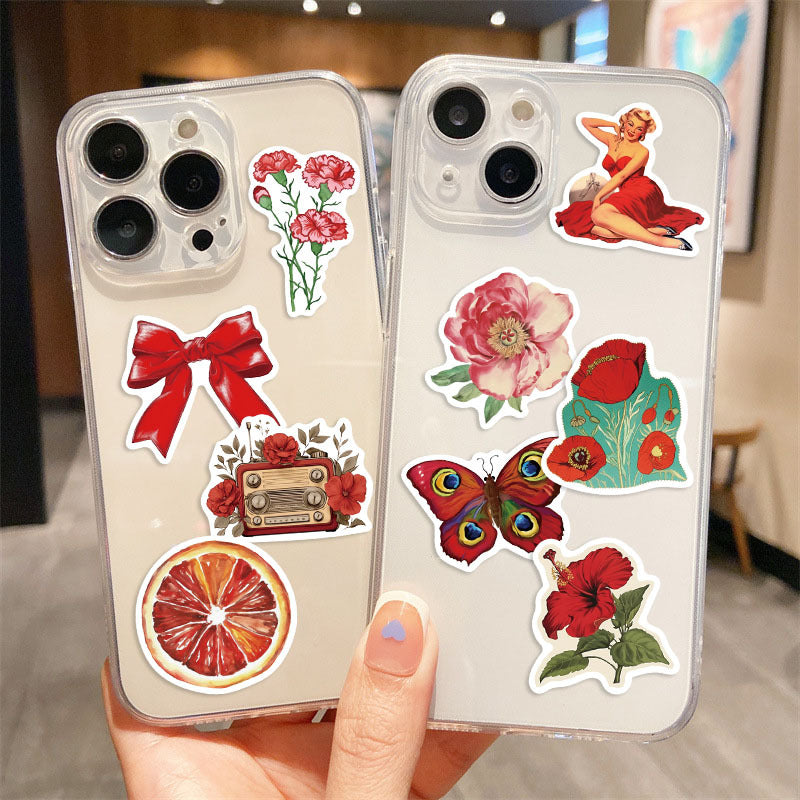 Wholesale 50pcs Red Flower Animal Series Graffiti Stickers