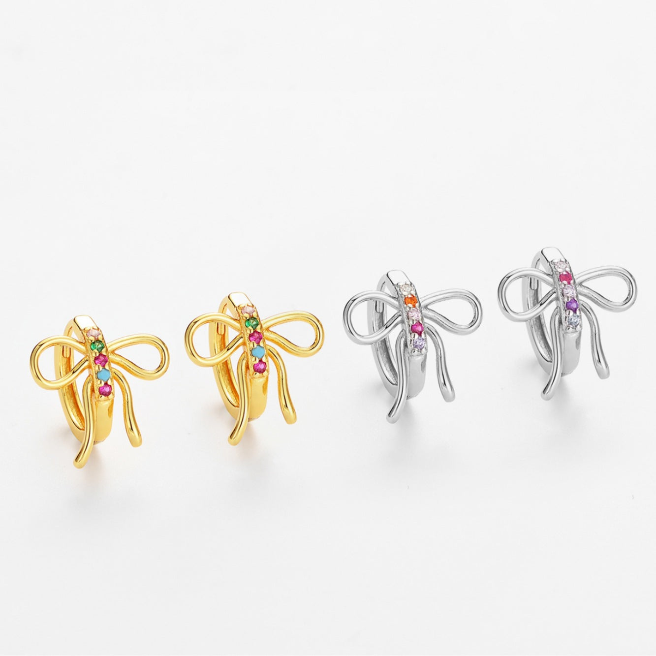 Wholesale Mixed-color zircon bow earrings for women